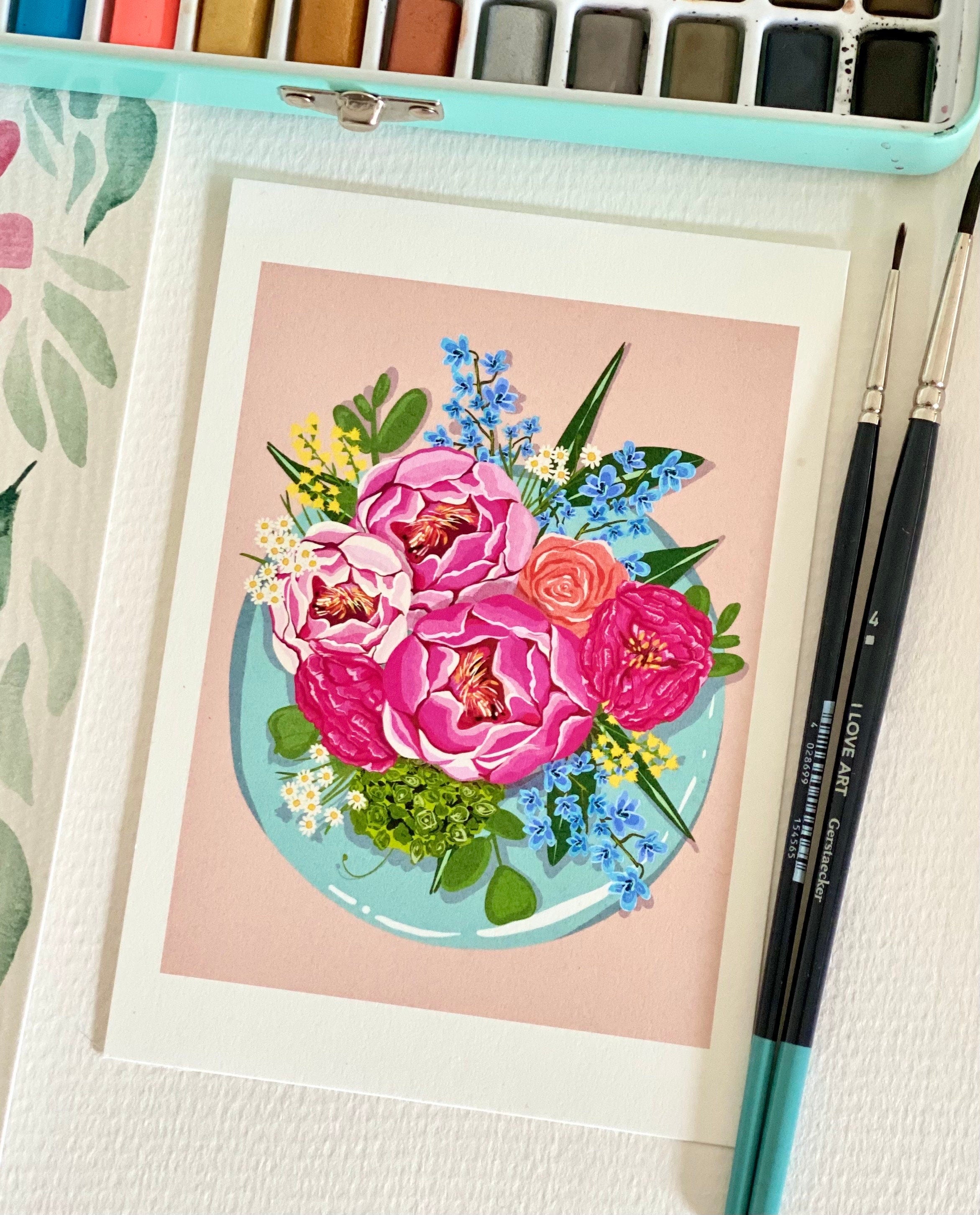 Peony Bouquet Art Print: Bold Floral Illustration