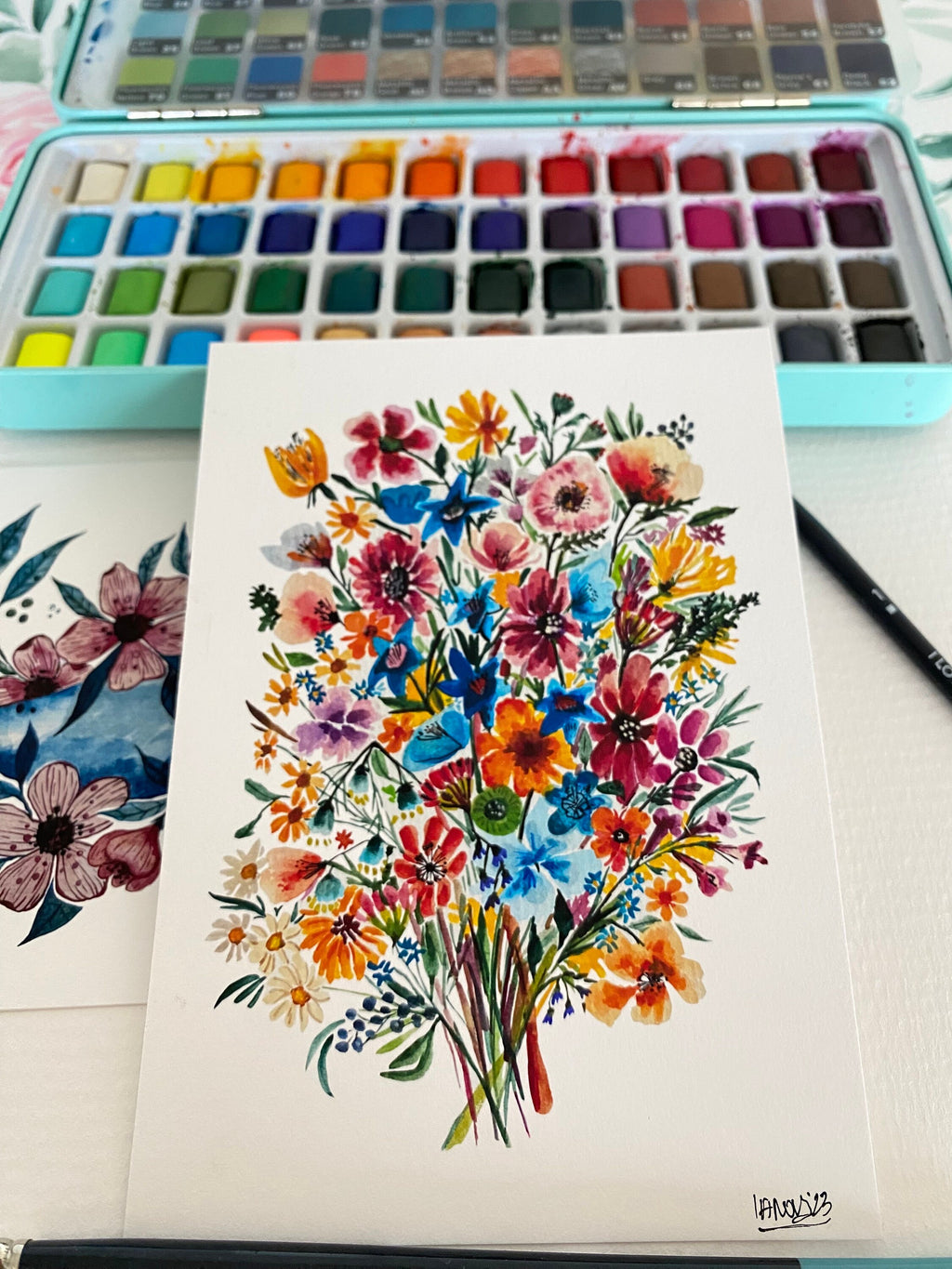 Wildflower Watercolor Art Print on Textured Paper by KKArts