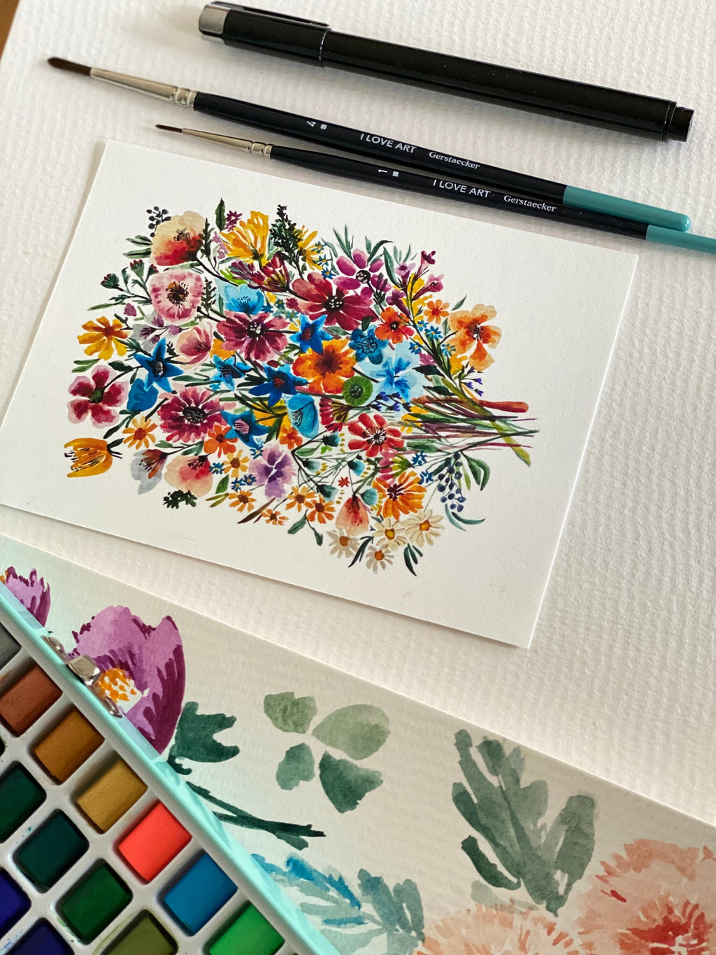 Wildflower Watercolor Art Print on Textured Paper by KKArts