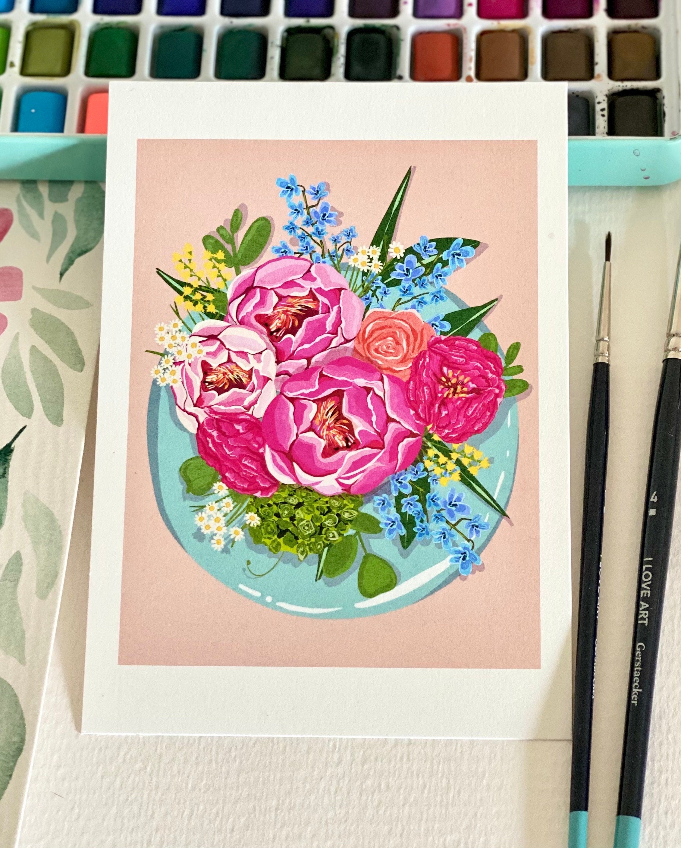 Peony Bouquet Art Print: Bold Floral Illustration