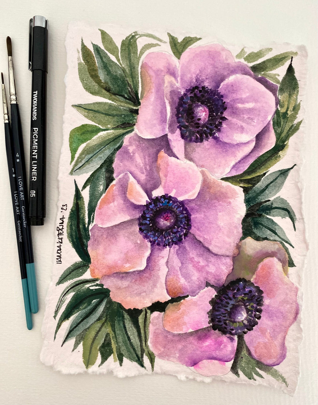 Original Anemone Flower Watercolor Painting on Handmade Paper