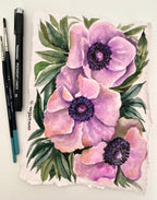 Original Anemone Flower Watercolor Painting on Handmade Paper