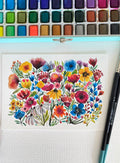 Wild Flowers original watercolor painting on textured paper
