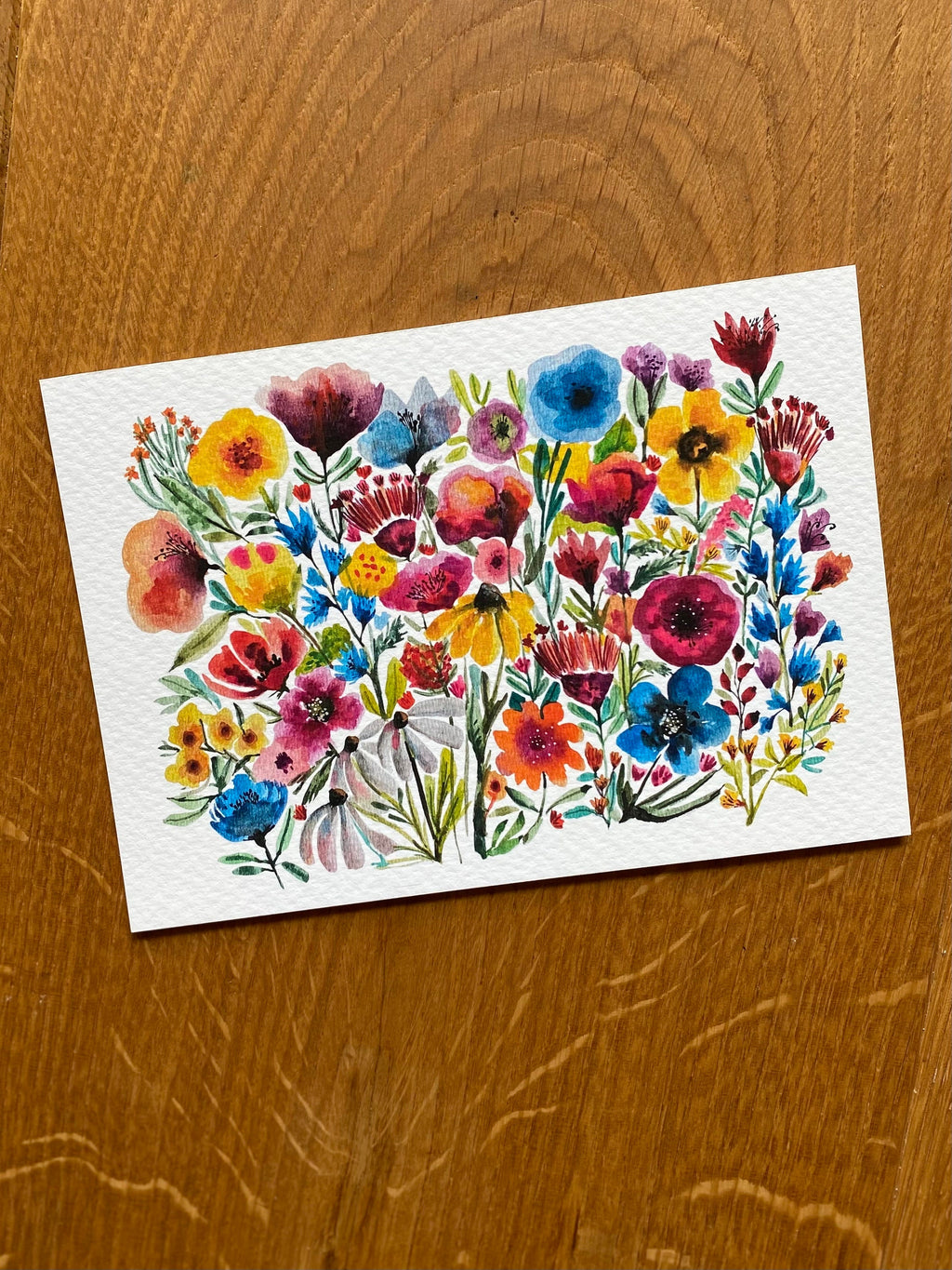 Wild Flowers original watercolor painting on textured paper