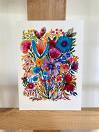 Garden Flowers original watercolor painting on textured paper