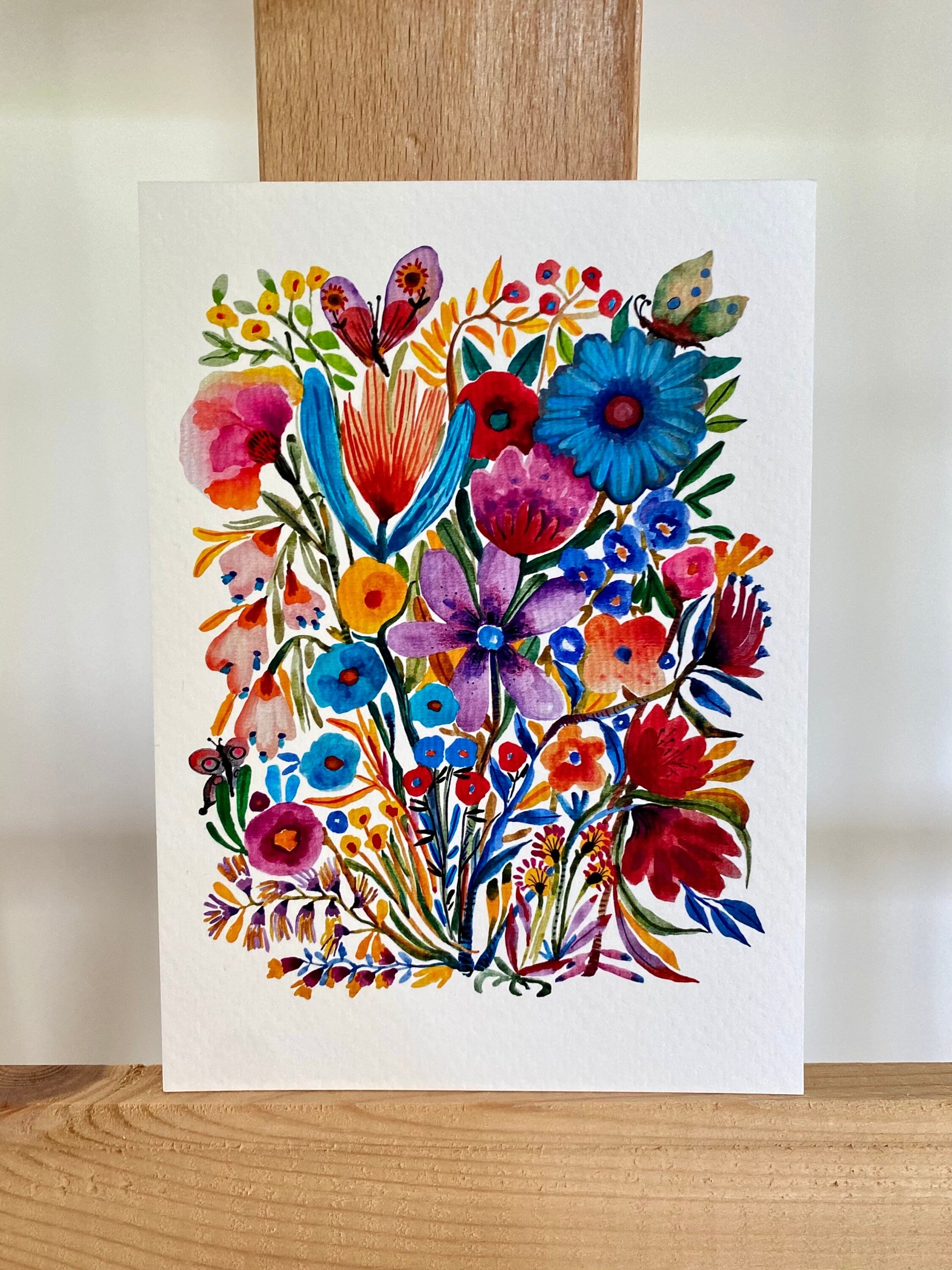 Garden Flowers original watercolor painting on textured paper