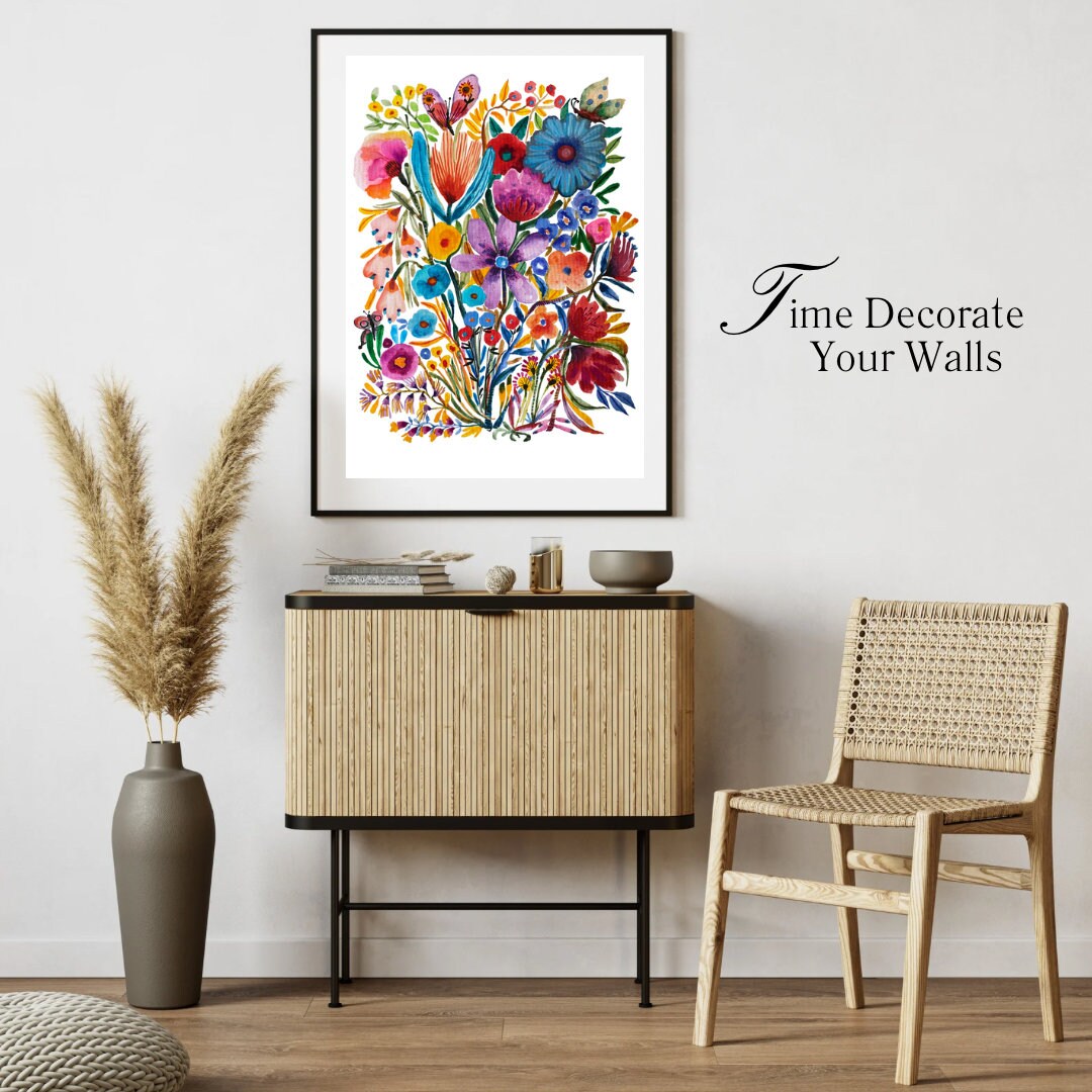 Garden Flowers original watercolor painting on textured paper