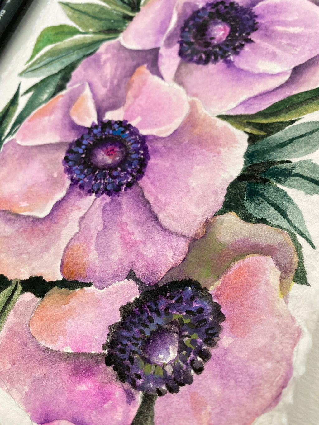 Original Anemone Flower Watercolor Painting on Handmade Paper