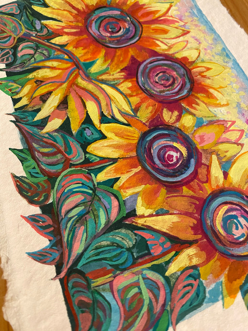 Original Gouache Sunflowers Painting on Handmade Paper