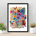 Garden Flowers original watercolor painting on textured paper