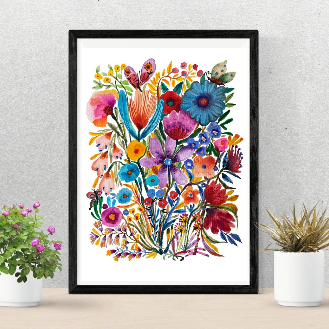 Garden Flowers original watercolor painting on textured paper