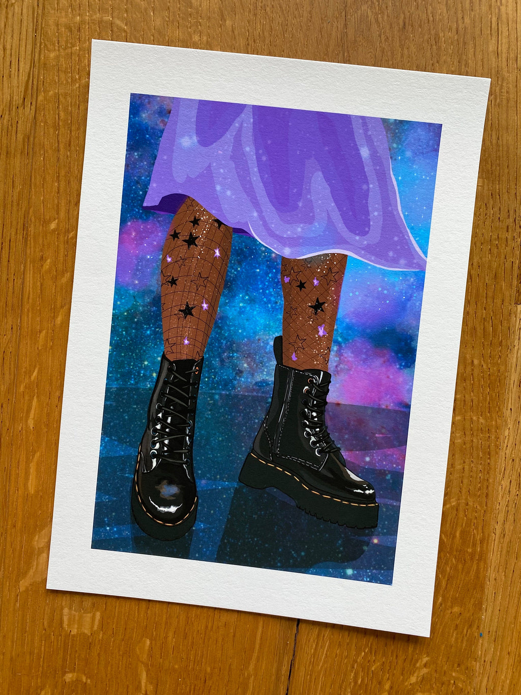 Rock Style Boots Art Print Galaxy Girl