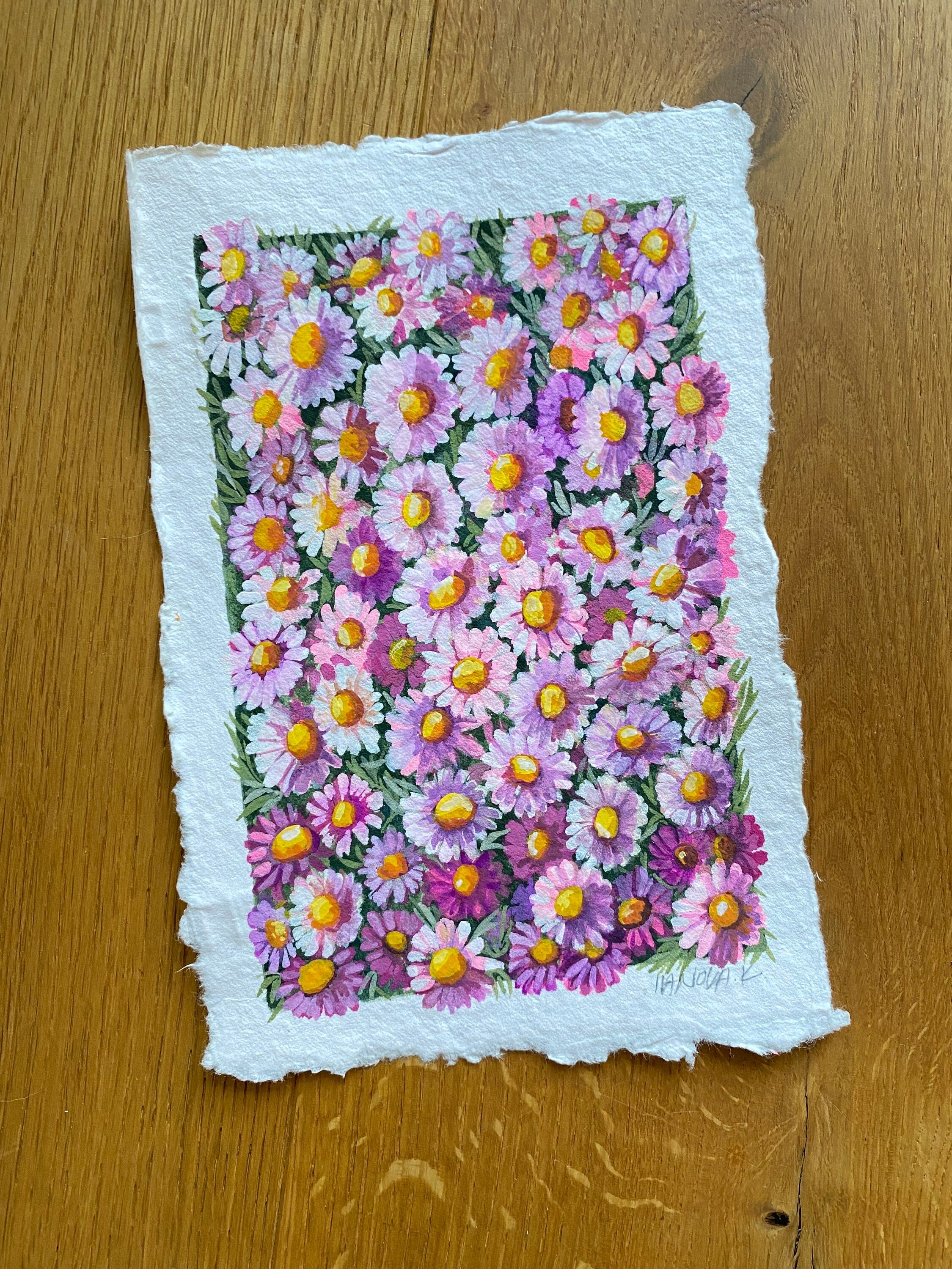 Original Gouache Daisies Painting on Handmade Paper
