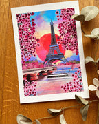 Eiffel Tower Art Print: Paris Landscape with Cherry Blossoms