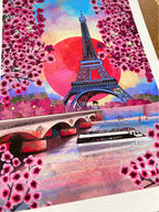Eiffel Tower Art Print: Paris Landscape with Cherry Blossoms
