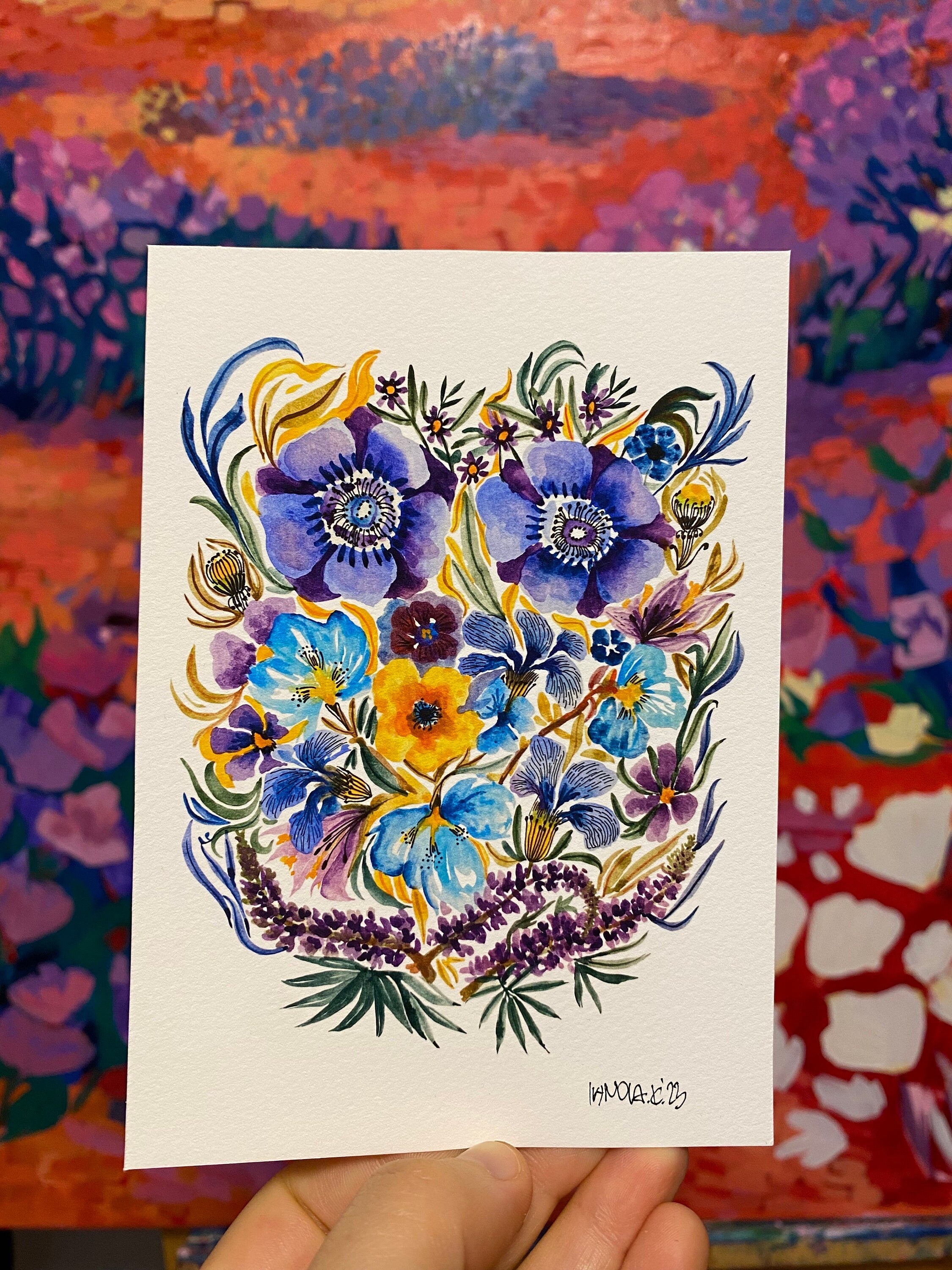 Wildflower Watercolor Art Print: Textured Floral Illustration
