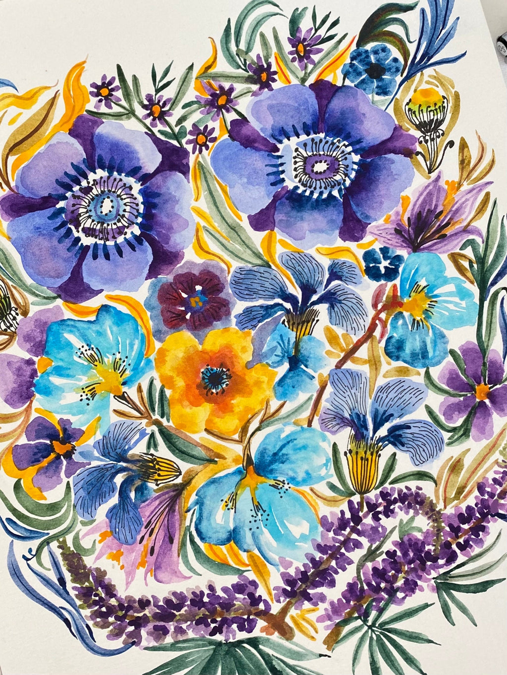 Wildflower Watercolor Art Print: Textured Floral Illustration