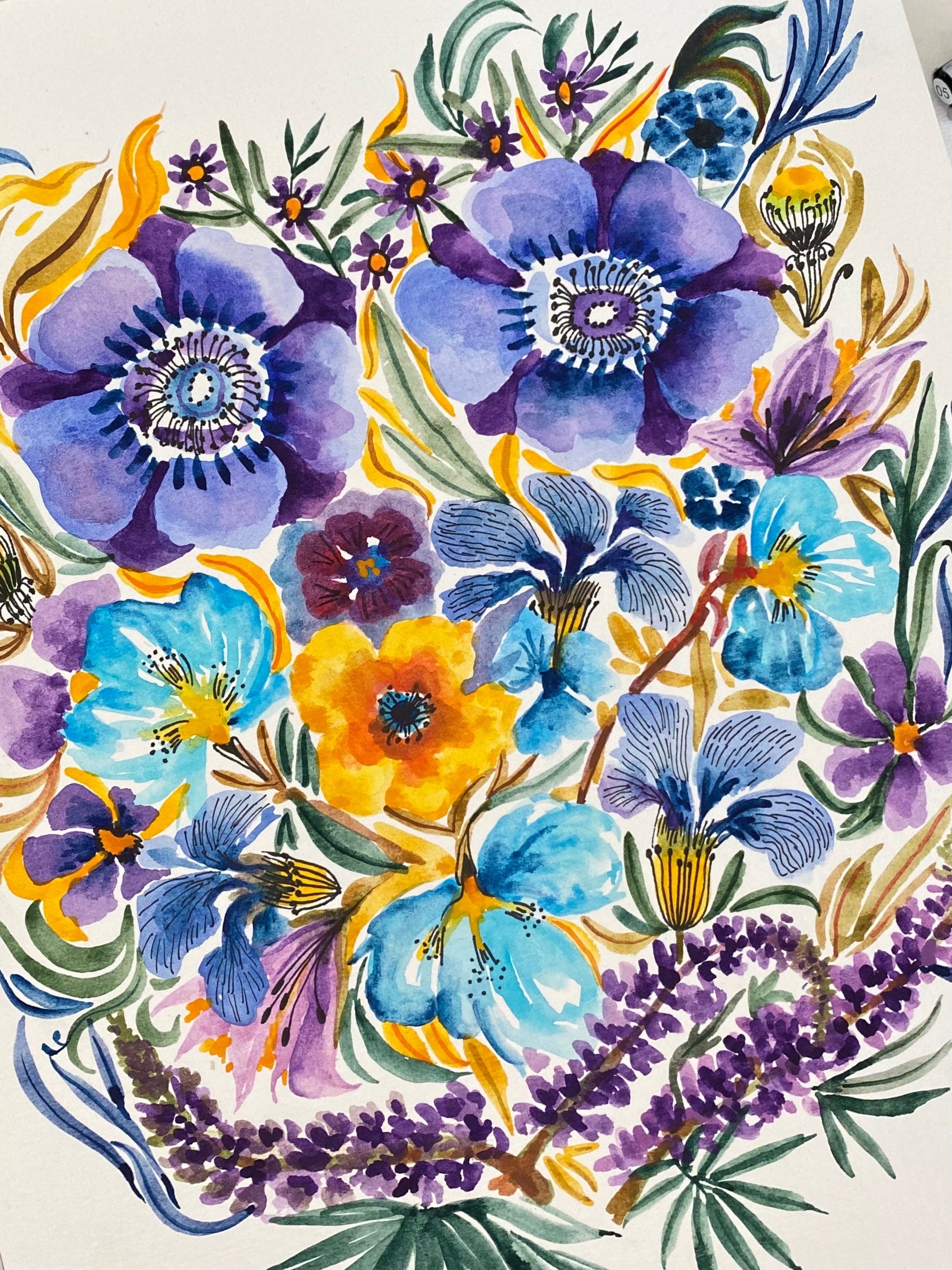 Wildflower Watercolor Art Print: Textured Floral Illustration