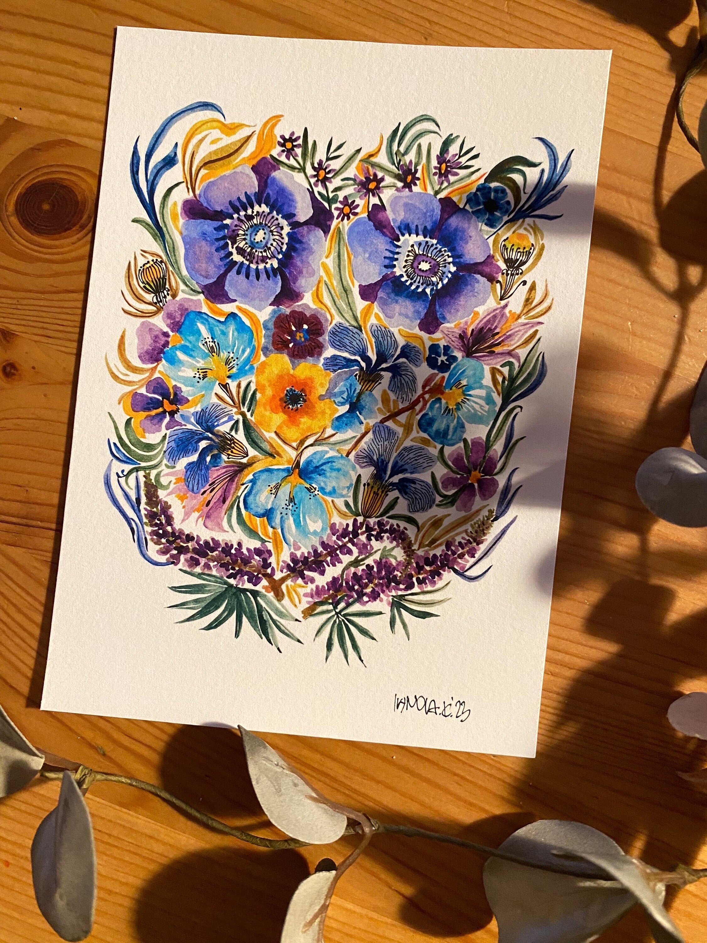 Wildflower Watercolor Art Print: Textured Floral Illustration