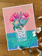 Proteas in vase - Original Art gently vibrant print, by KKArts