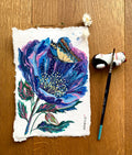 Original Gouache Butterfly and Flower Painting on Handmade Paper
