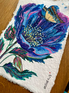 Original Gouache Butterfly and Flower Painting on Handmade Paper
