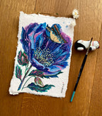 Original Gouache Butterfly and Flower Painting on Handmade Paper