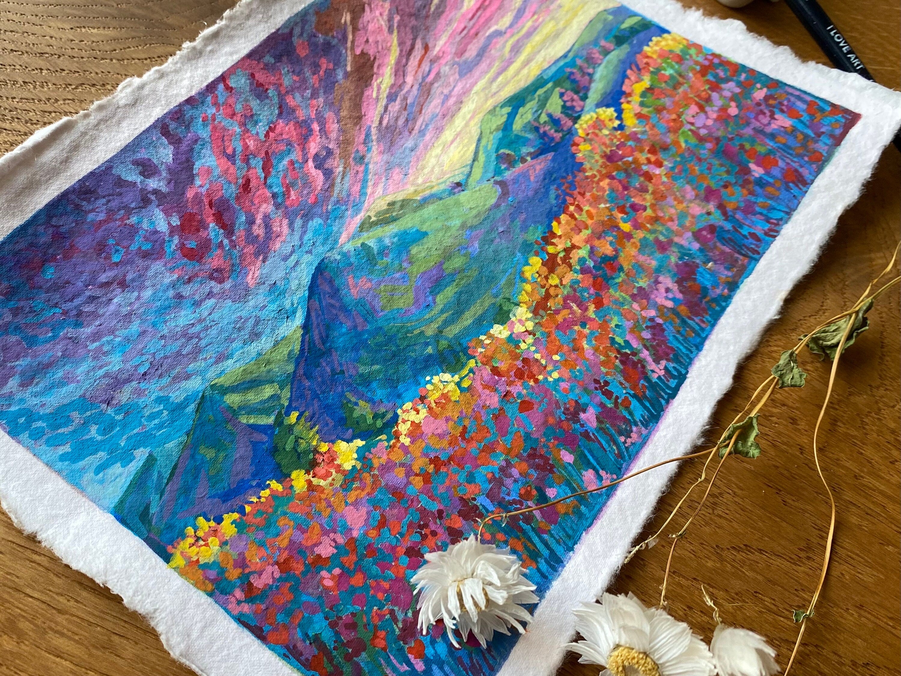 Original Gouache Landscape Painting on Handmade Paper