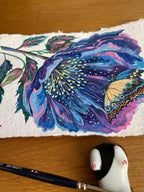 Original Gouache Butterfly and Flower Painting on Handmade Paper