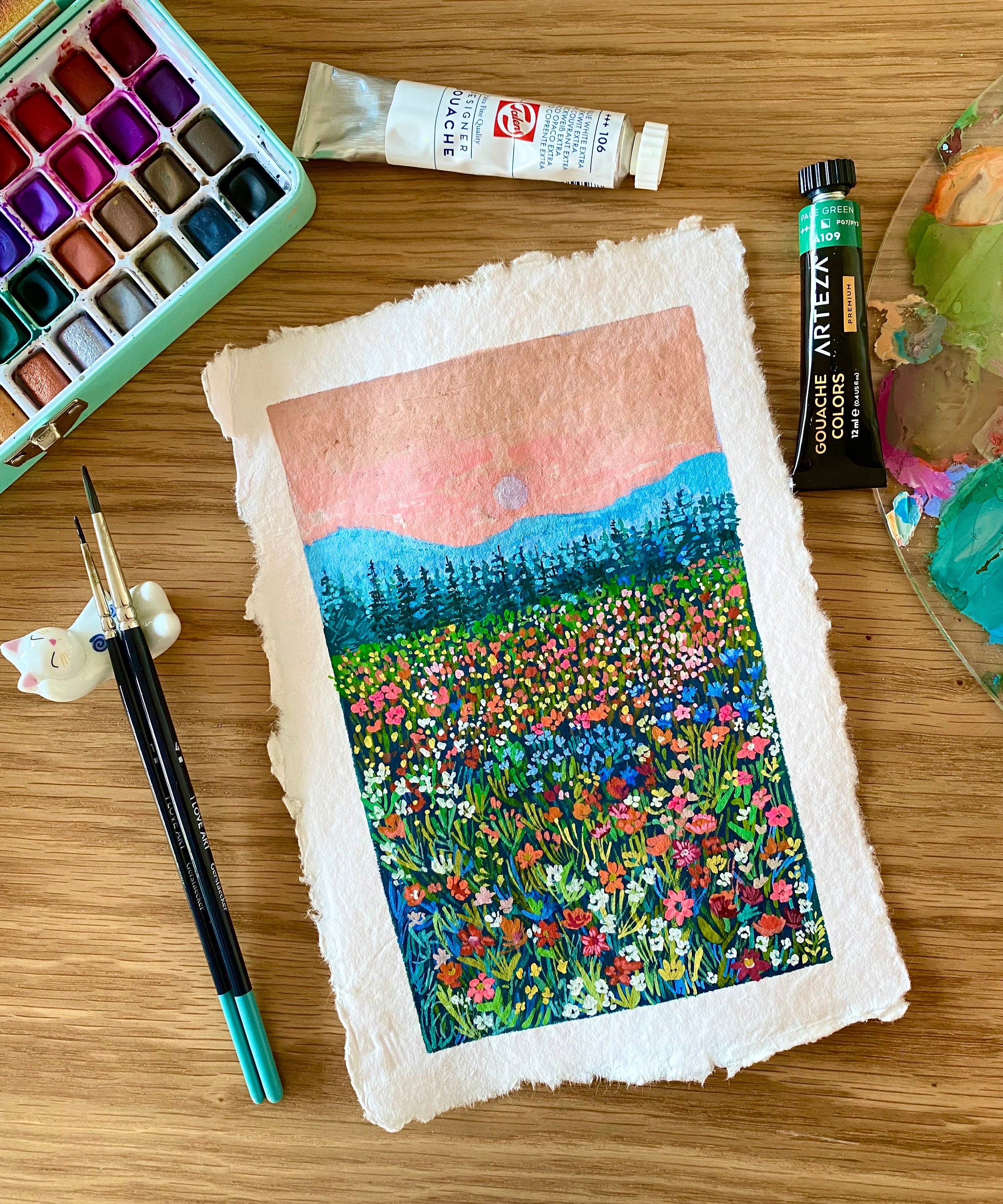 Original Gouache Flowers Painting on Handmade Paper