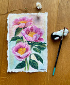Peony painting, Original peony gouache painting on rough paper
