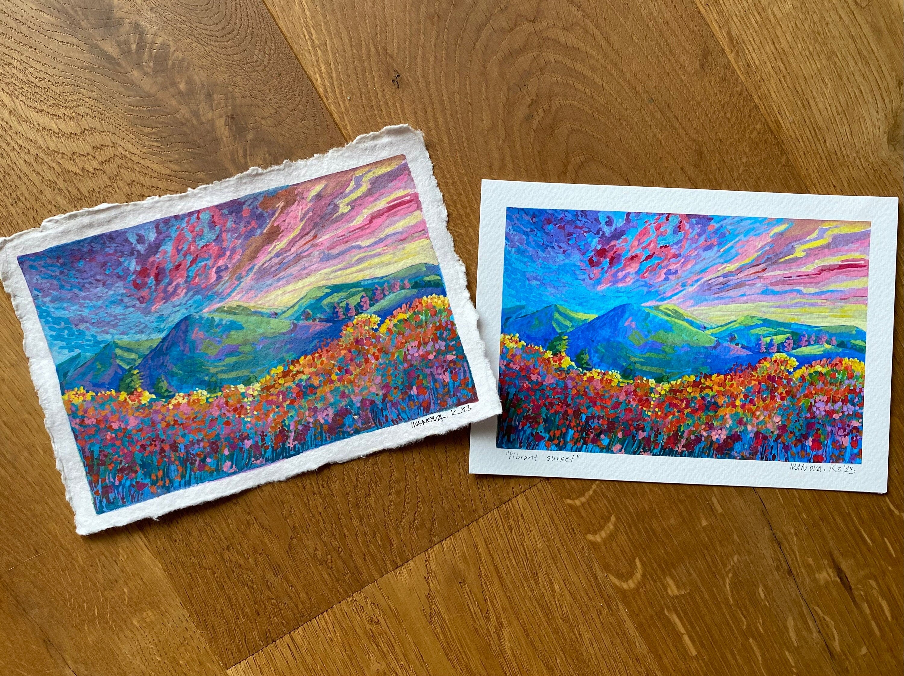 Original Gouache Landscape Painting on Handmade Paper