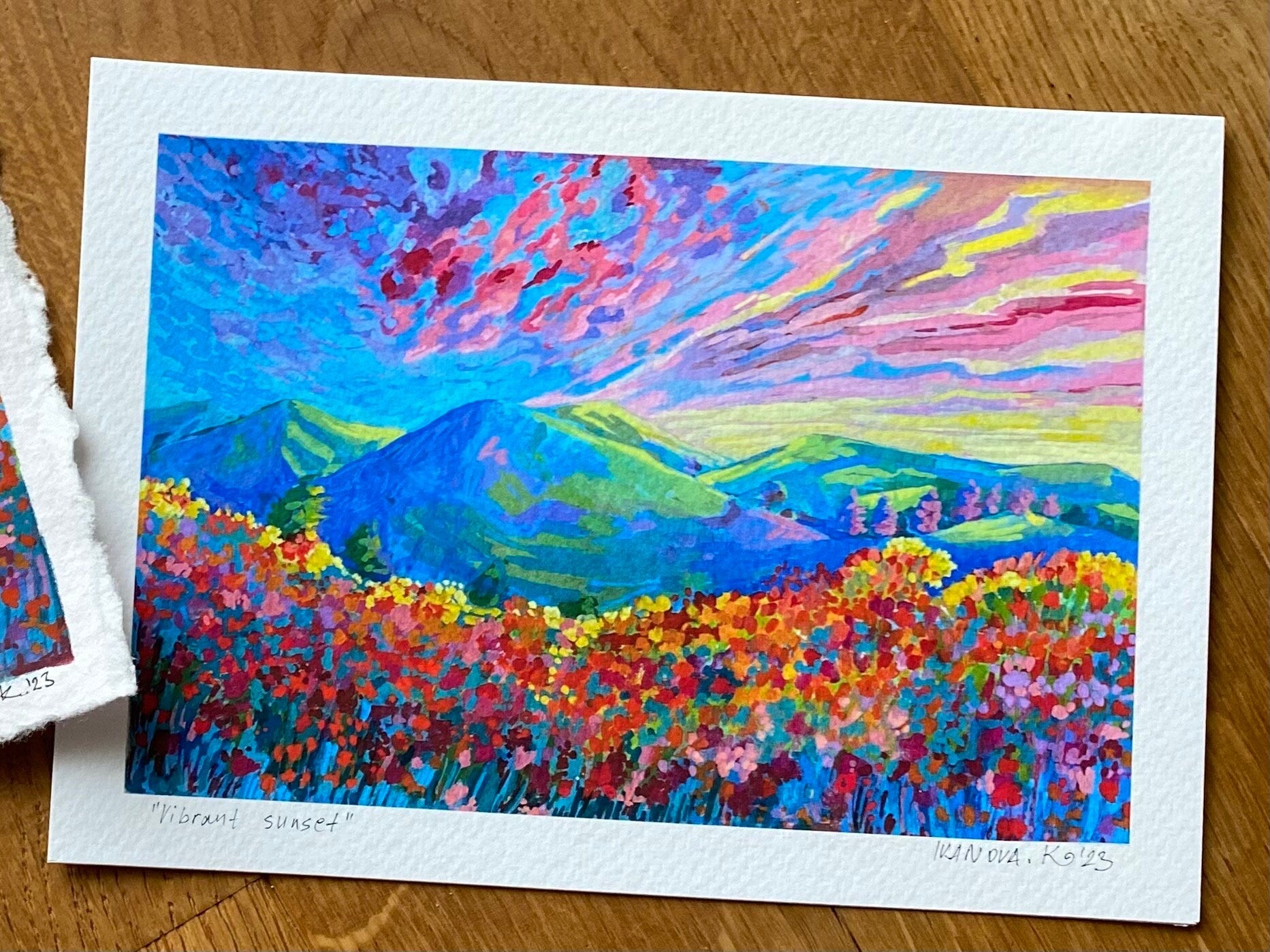 Original Gouache Landscape Painting on Handmade Paper