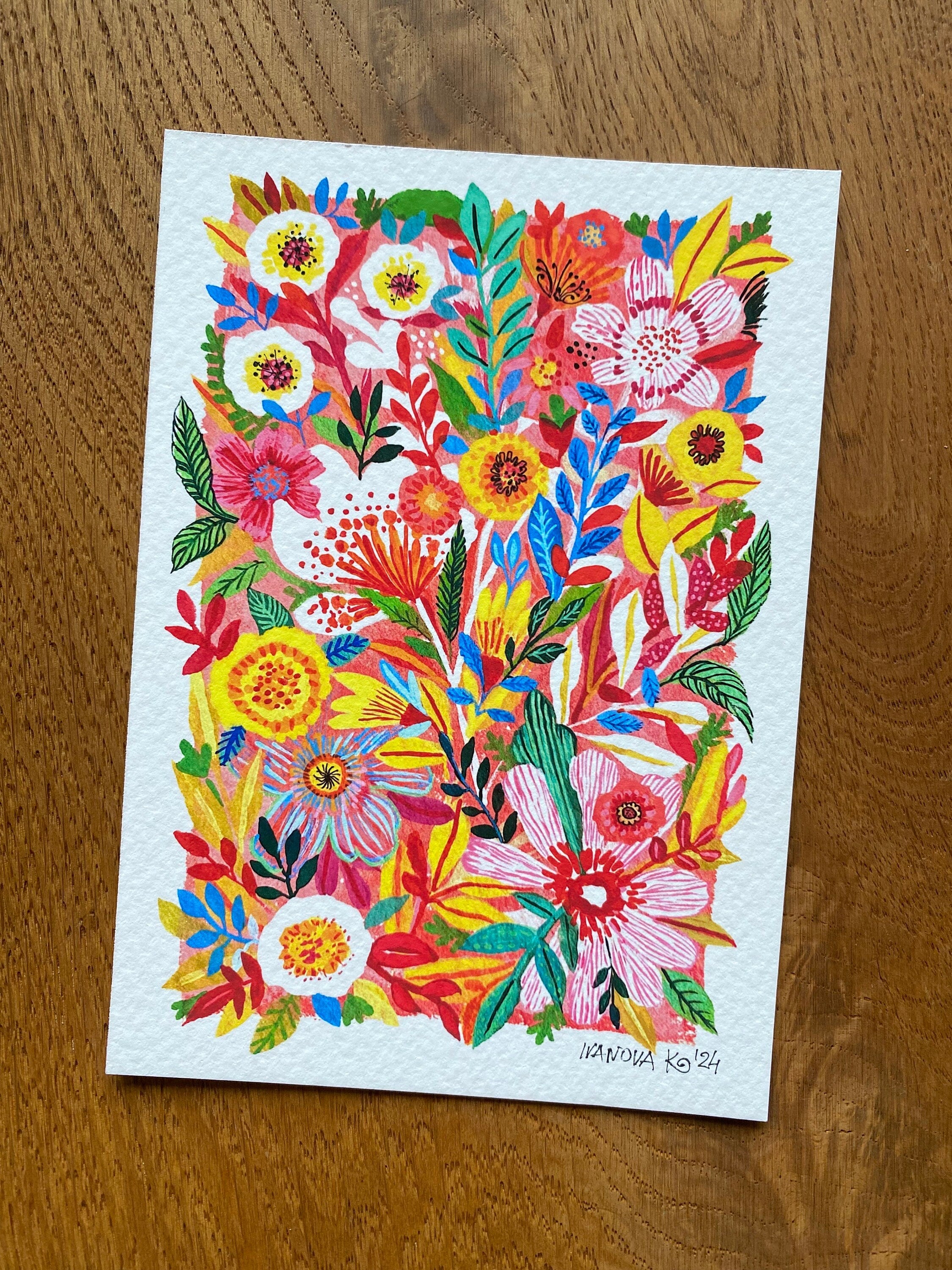 "Wild vibrant garden flowers" —  Giclée Art Print | Katerina Ivanova