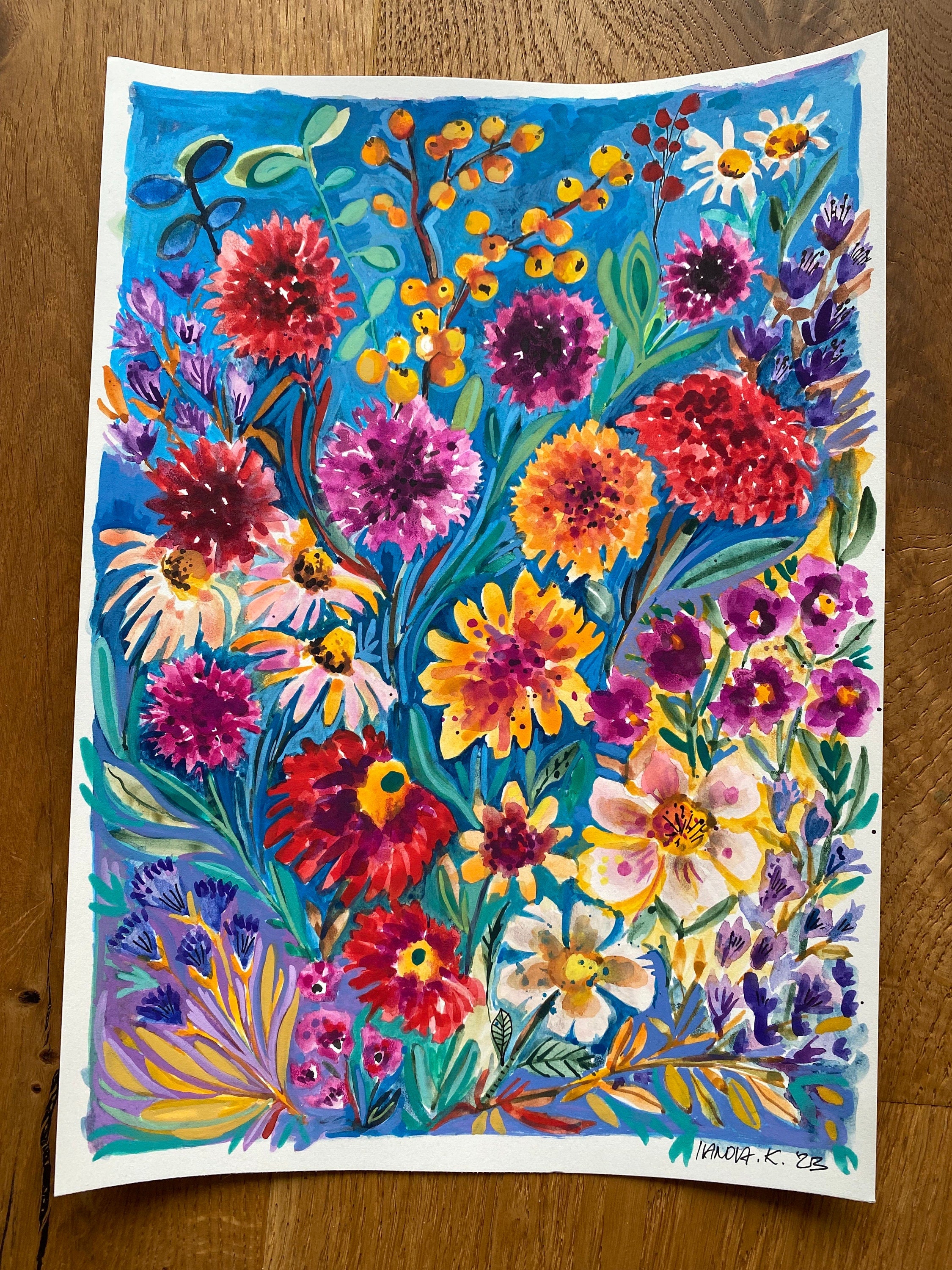 Original Gouache Flowers Painting on paper