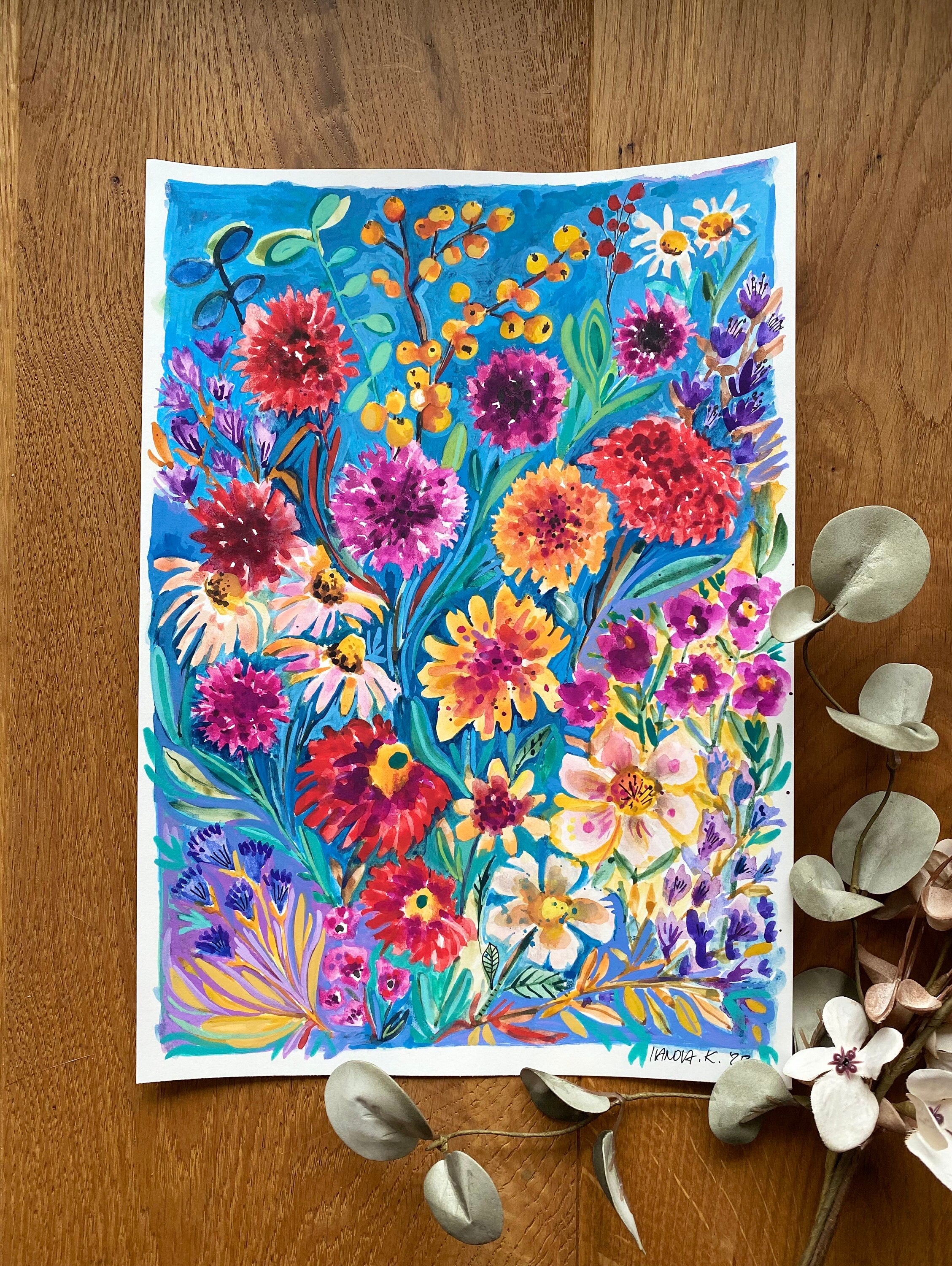 Original Gouache Flowers Painting on paper
