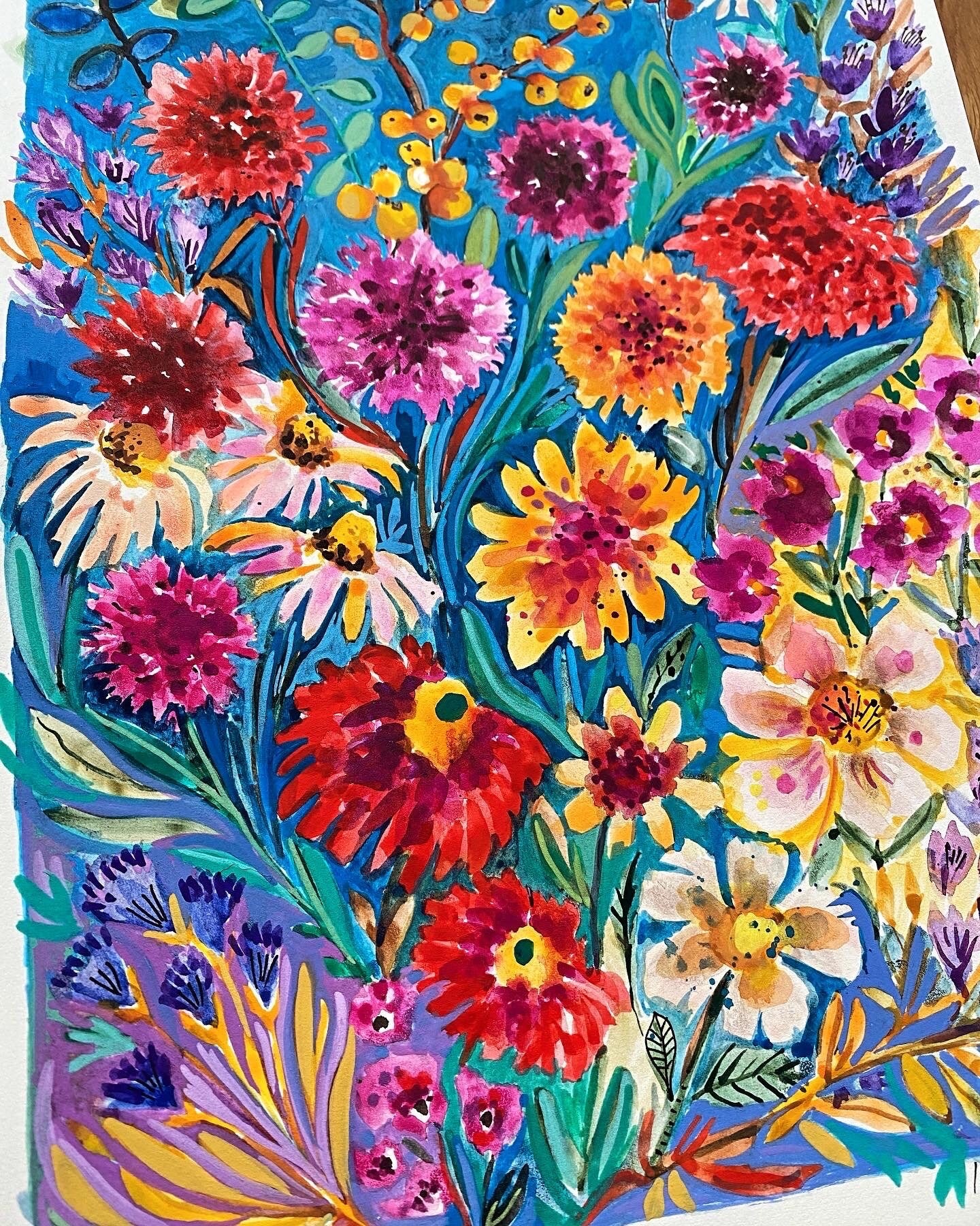 Original Gouache Flowers Painting on paper