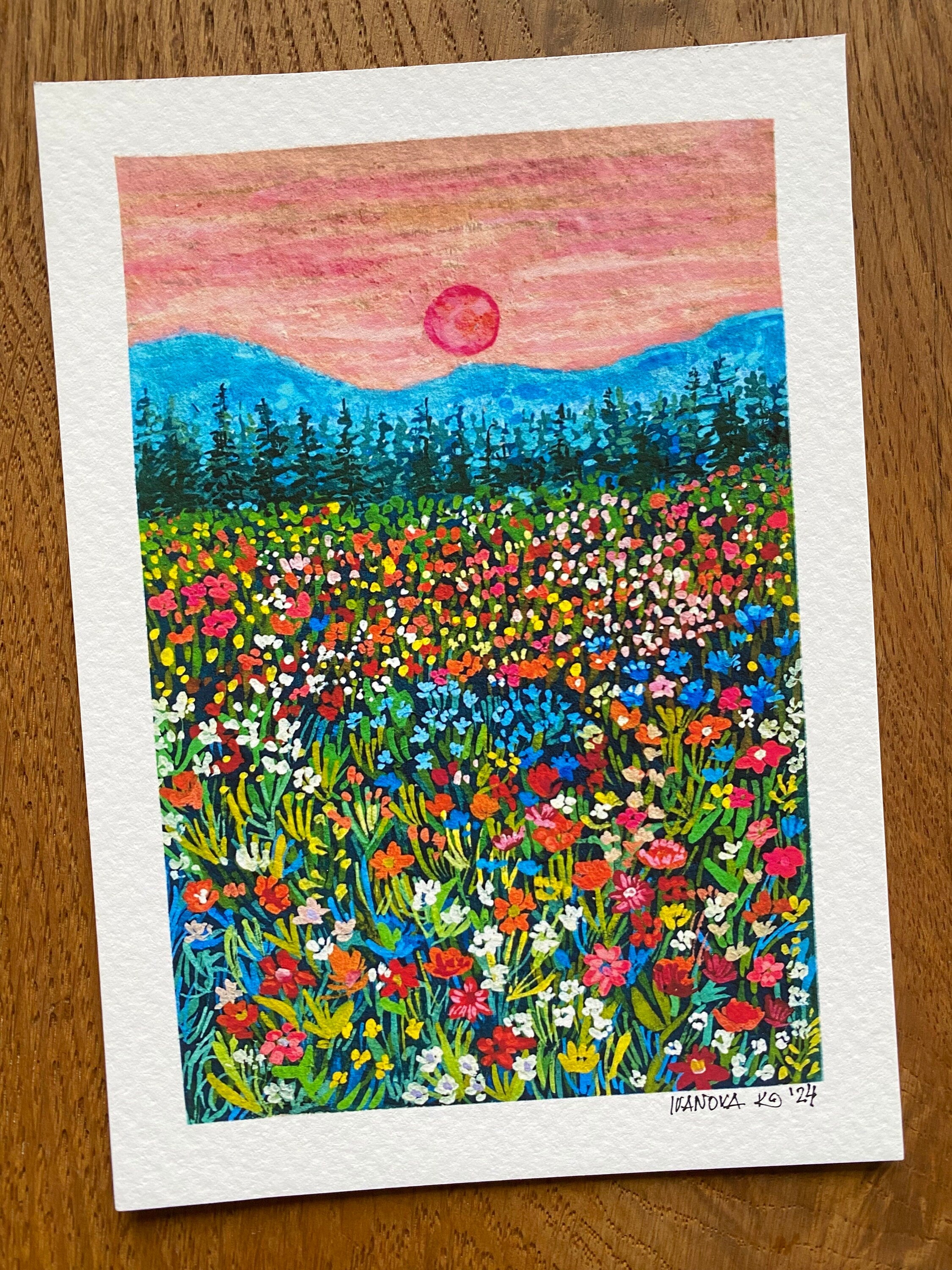 Original Gouache Flowers Painting on Handmade Paper