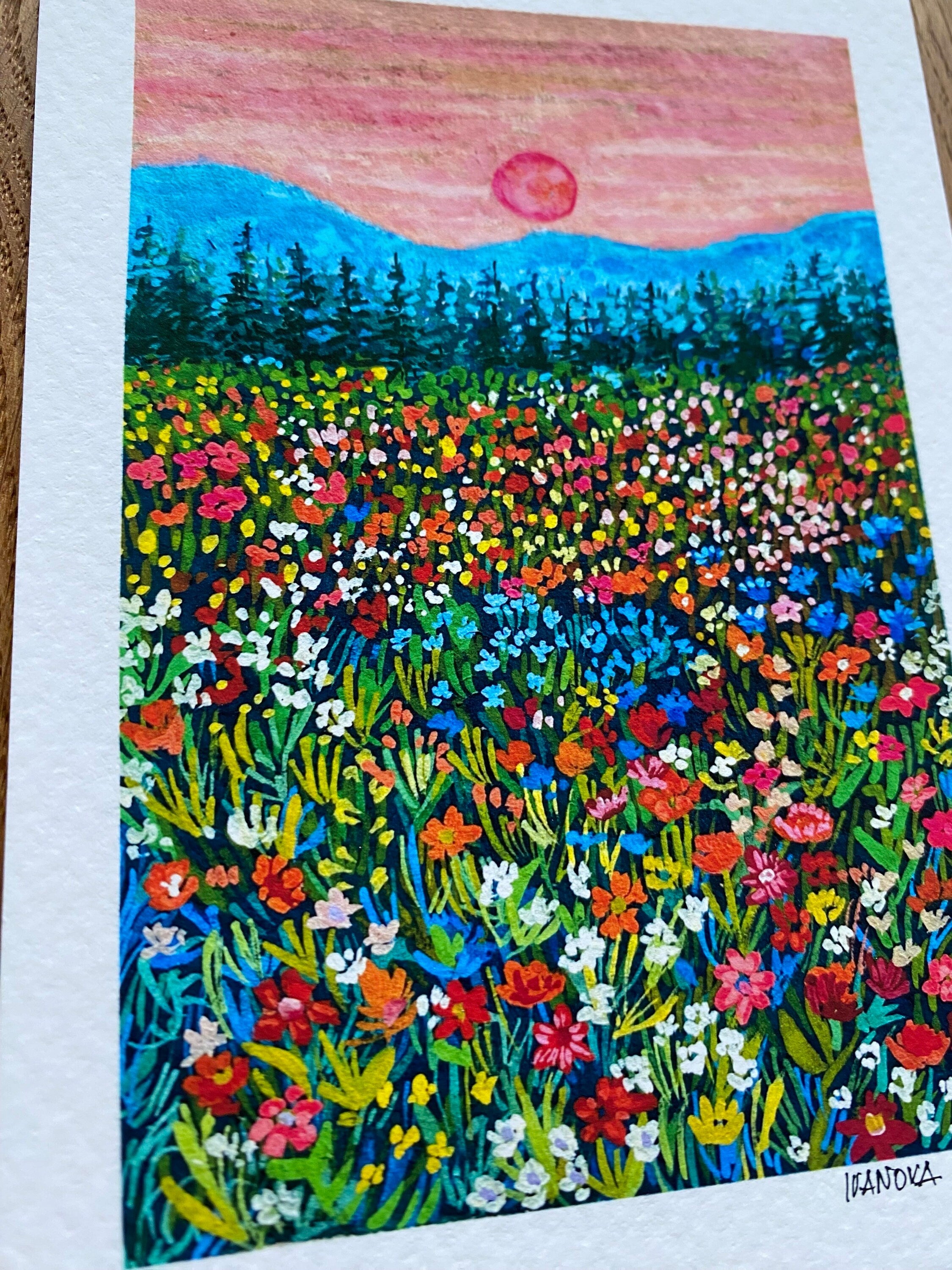 Original Gouache Flowers Painting on Handmade Paper