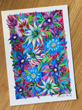 Original Gouache Blumen Malerei auf Papier