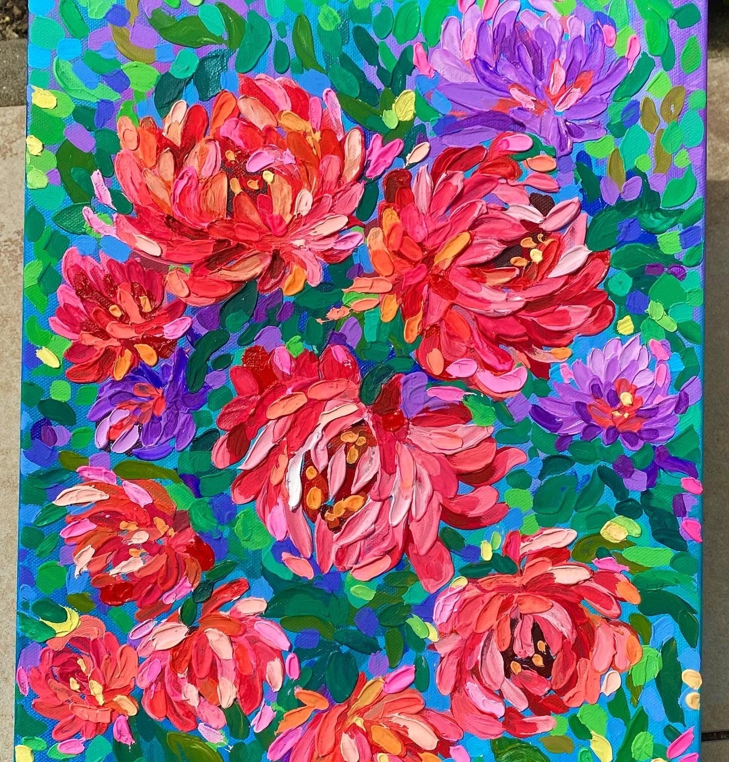Original textured art, Floral Painting on stretched canvas, ready to hang