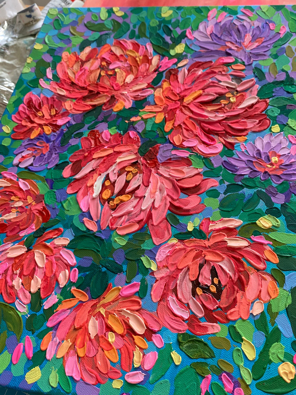 Original textured art, Floral Painting on stretched canvas, ready to hang