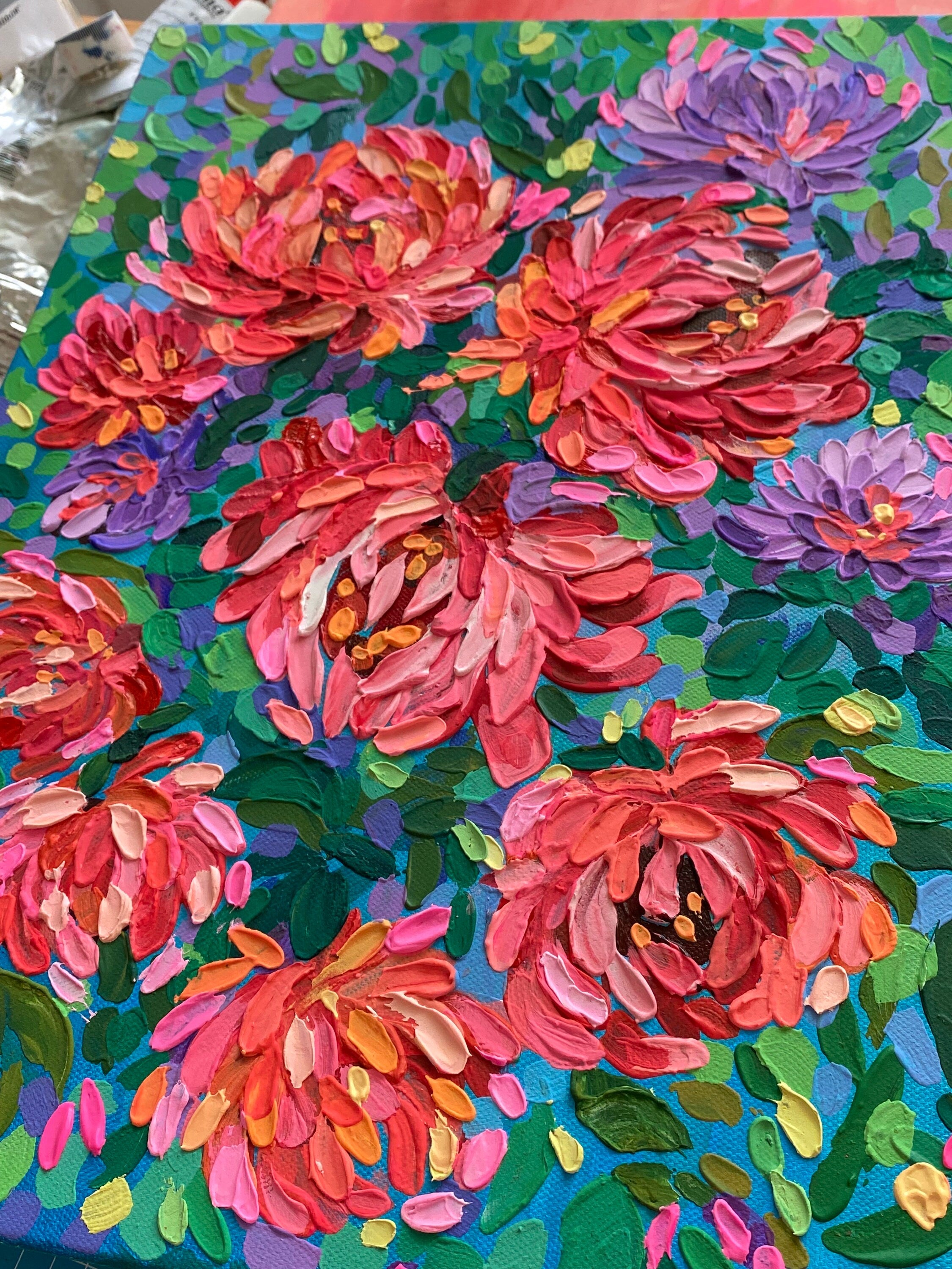 Original textured art, Floral Painting on stretched canvas, ready to hang
