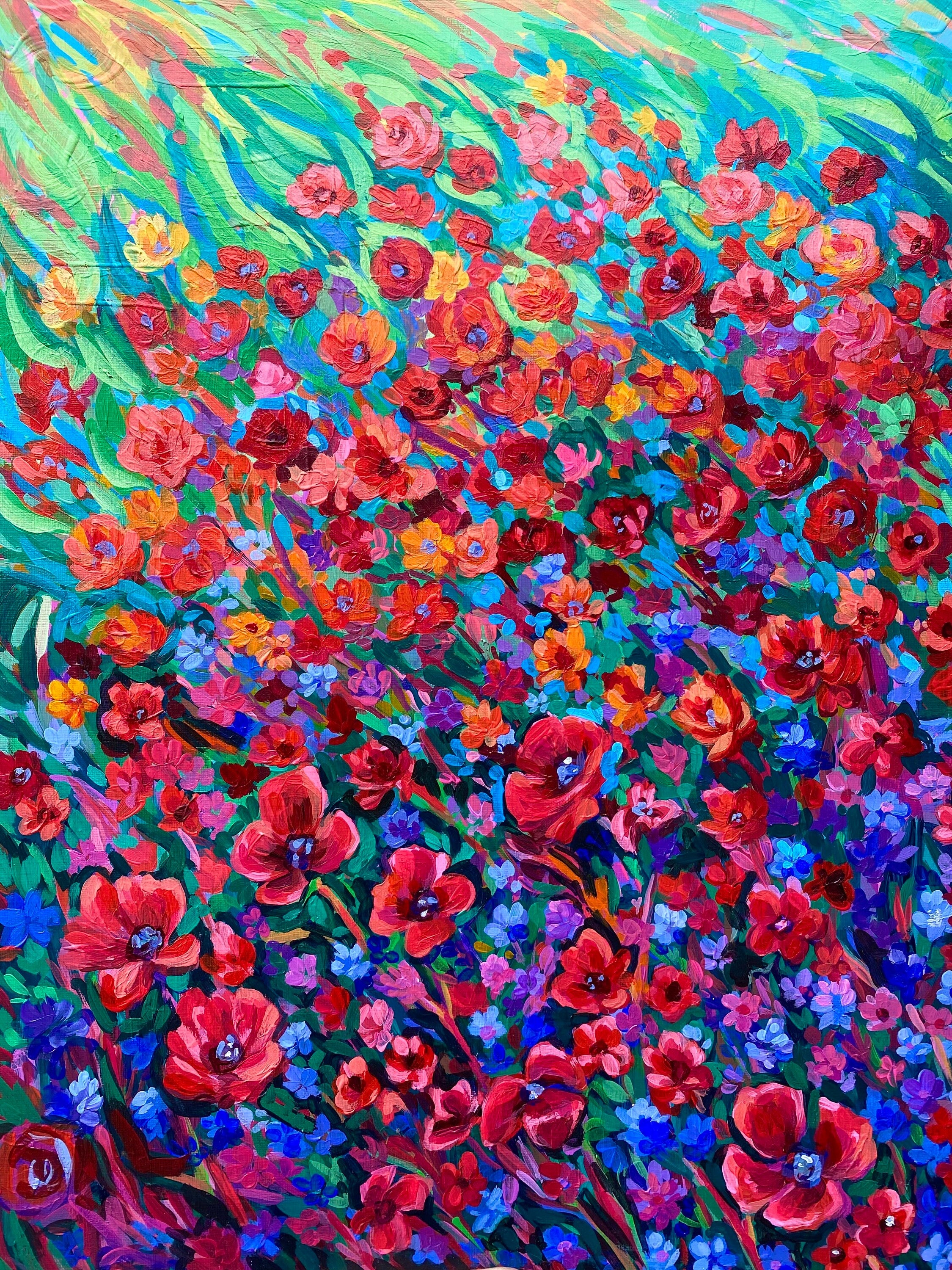Original Floral Landscape Painting: Impressionist Acrylics & Oil (12x15" Canvas)