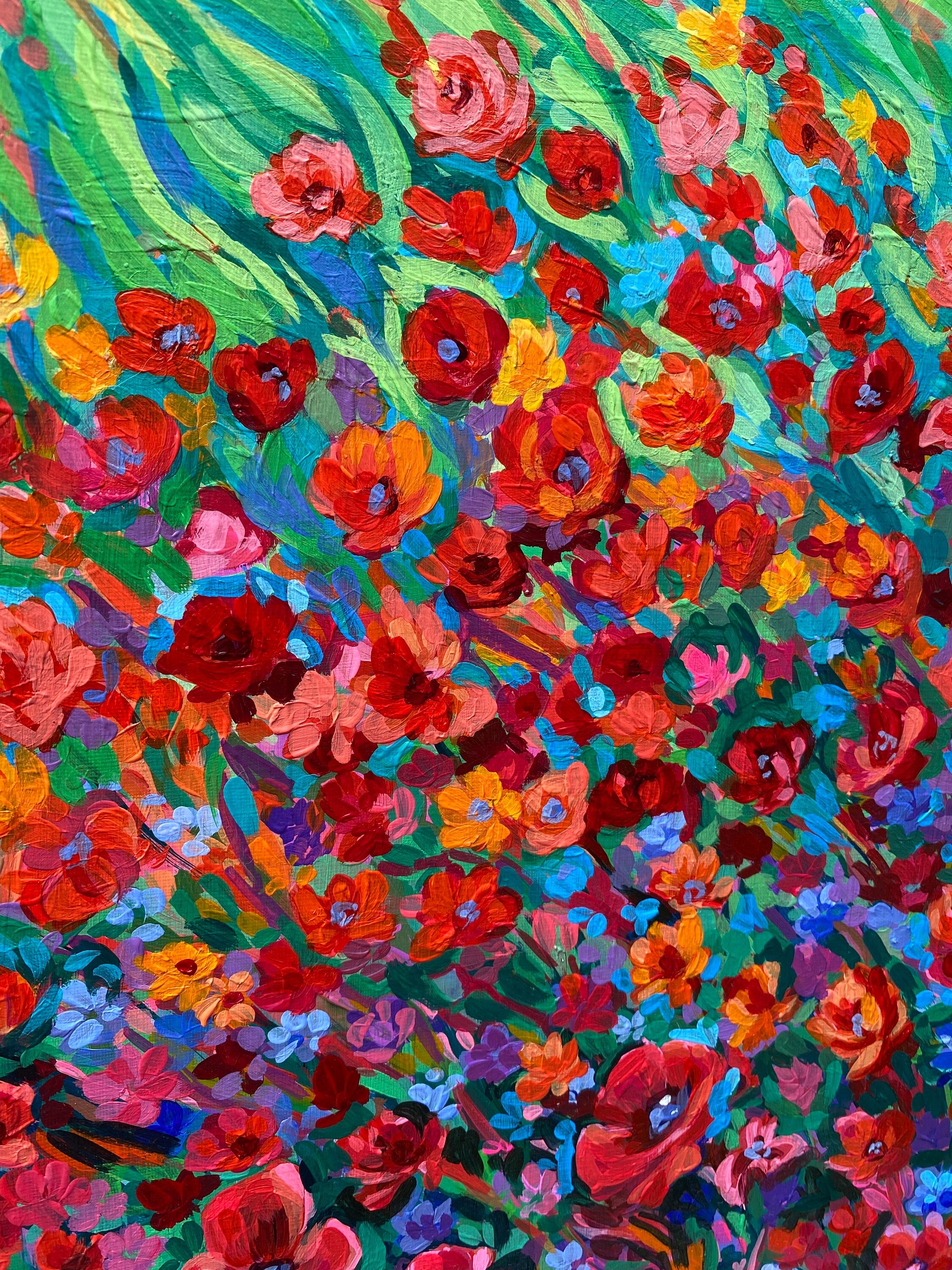 Original Floral Landscape Painting: Impressionist Acrylics & Oil (12x15" Canvas)