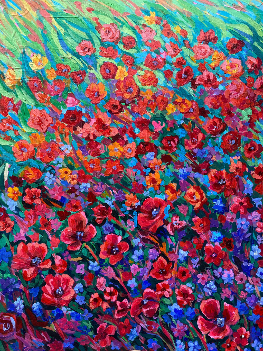 Original Floral Landscape Painting: Impressionist Acrylics & Oil (12x15" Canvas)