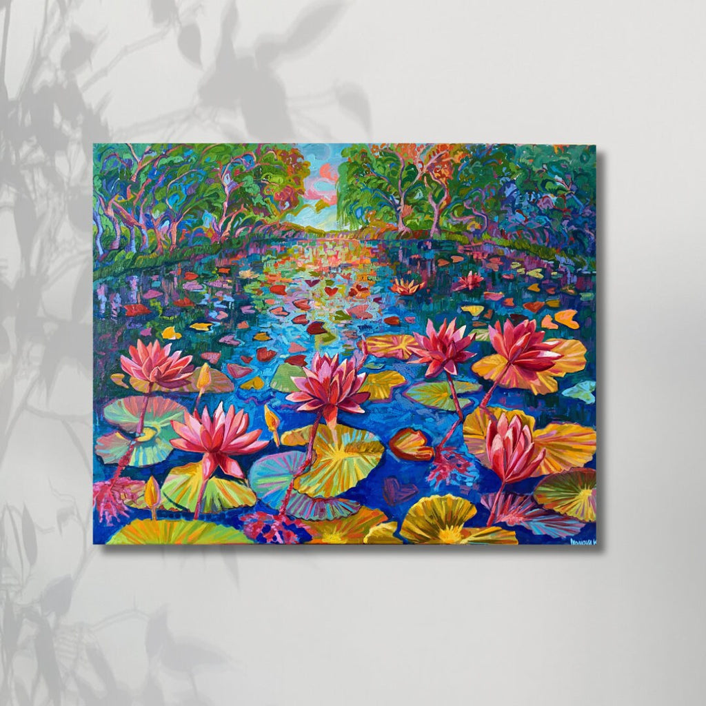 Waterlilies original oil painting, ready to hang canvas