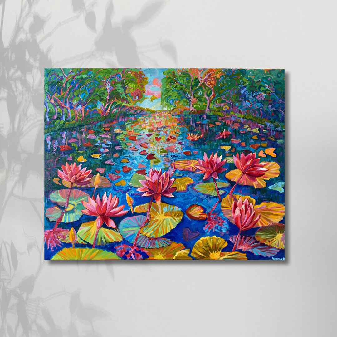 Waterlilies original oil painting, ready to hang canvas