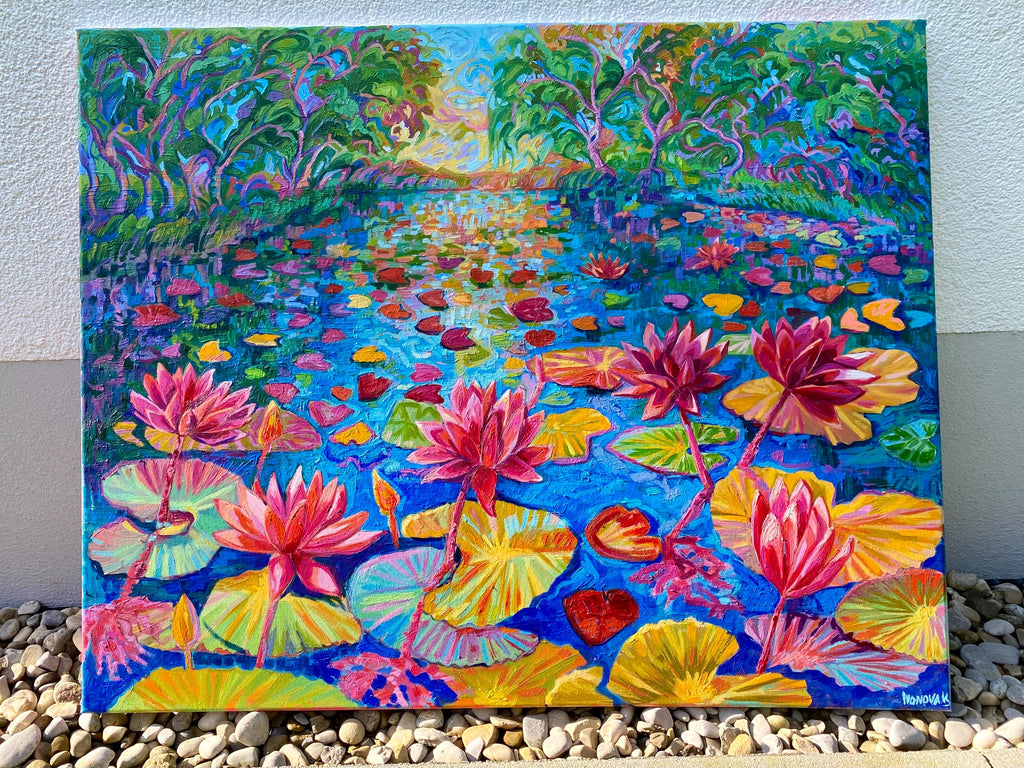 Waterlilies original oil painting, ready to hang canvas