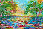 Waterlilies original oil painting, ready to hang canvas